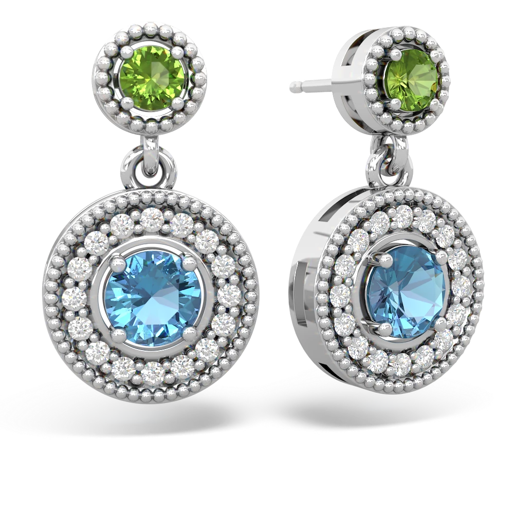 Peridot Halo Dangle 14K White Gold earrings E5319