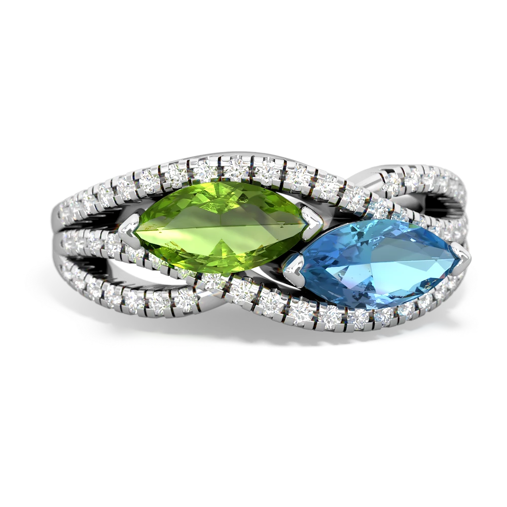 Peridot Diamond Rivers 14K White Gold ring R3070