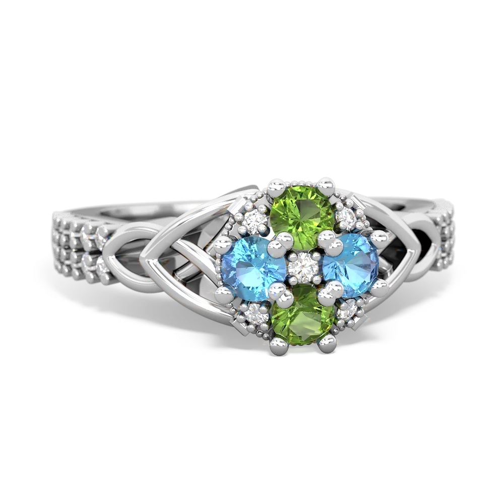 Peridot Celtic Knot Cluster Engagement 14K White Gold ring R26443RD