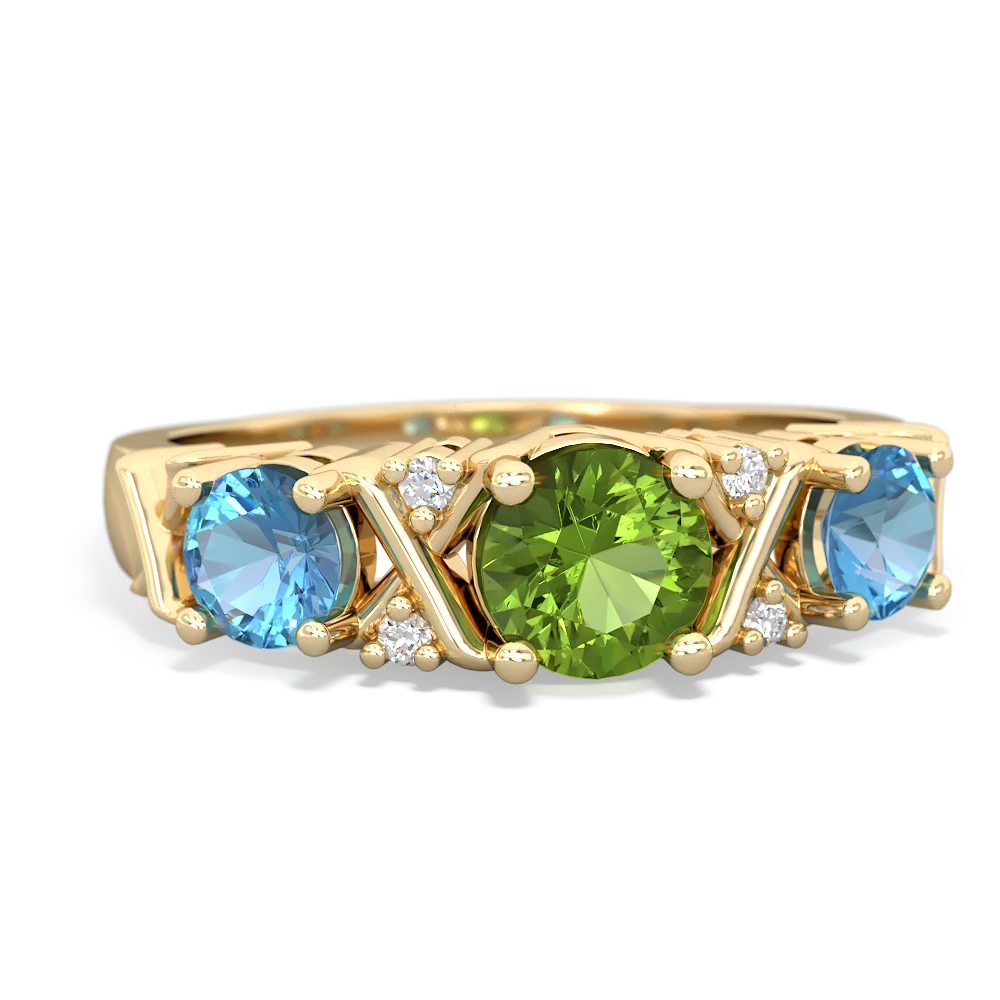 Peridot Blue Topaz Hugs Kisses ring - 14K Yellow Gold |JewelsForMe