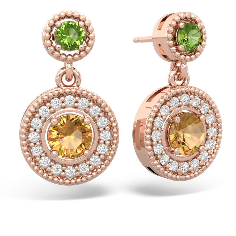 Peridot Halo Dangle 14K Rose Gold earrings E5319