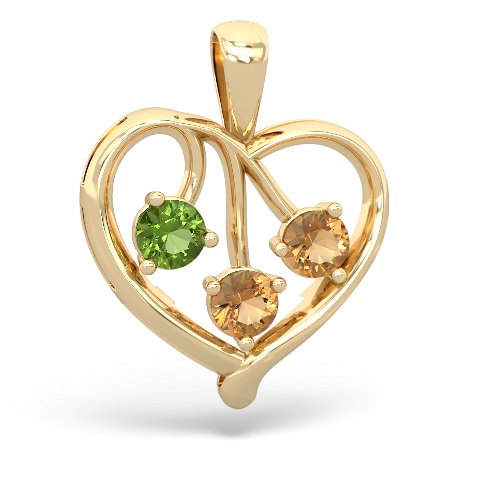 Peridot Glowing Heart 14K Yellow Gold pendant P2233