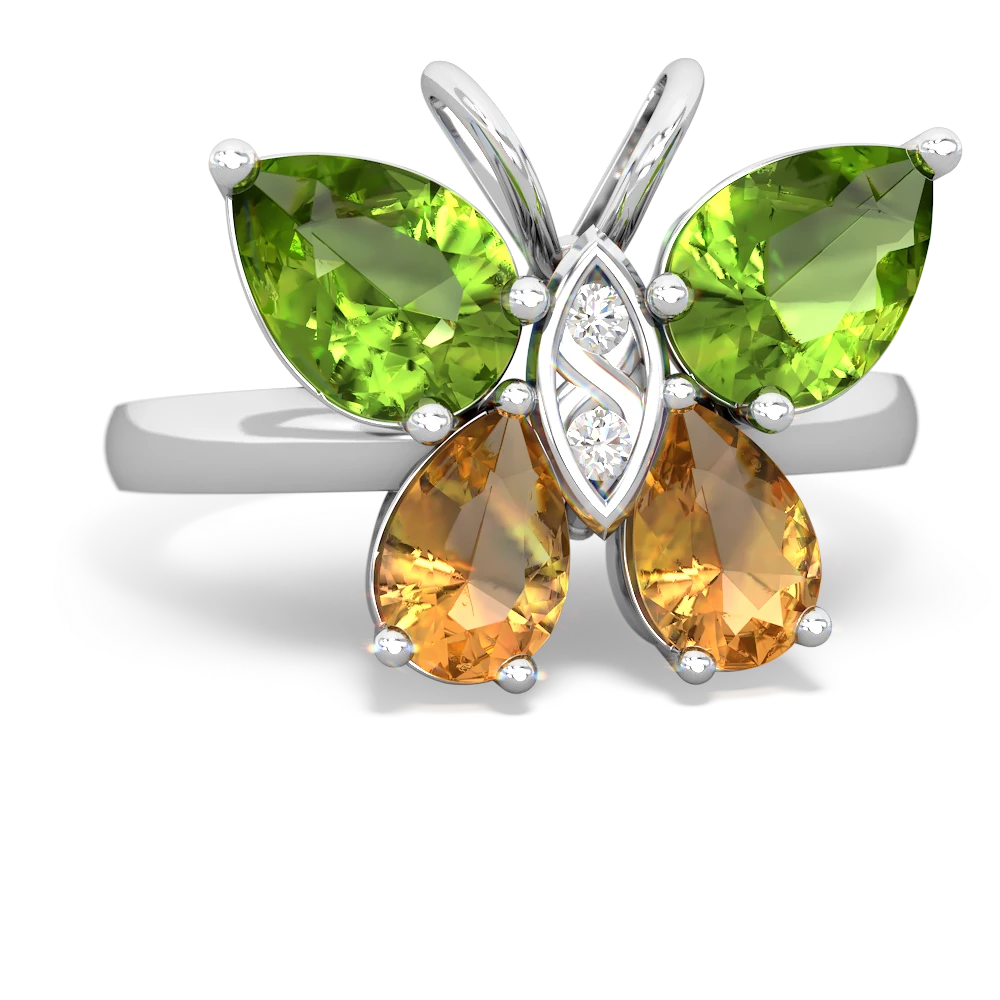 Peridot Butterfly 14K White Gold ring R2215