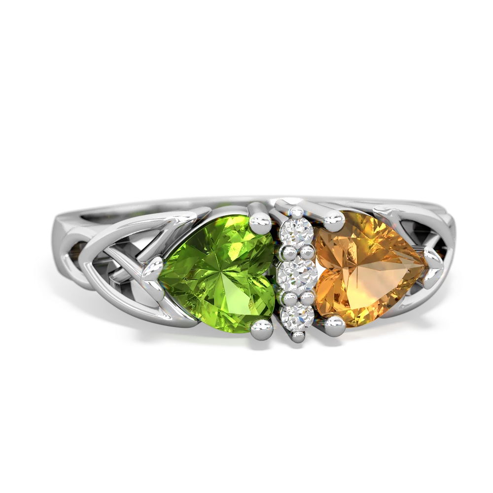 Peridot Celtic Knot Double Heart 14K White Gold ring R5040