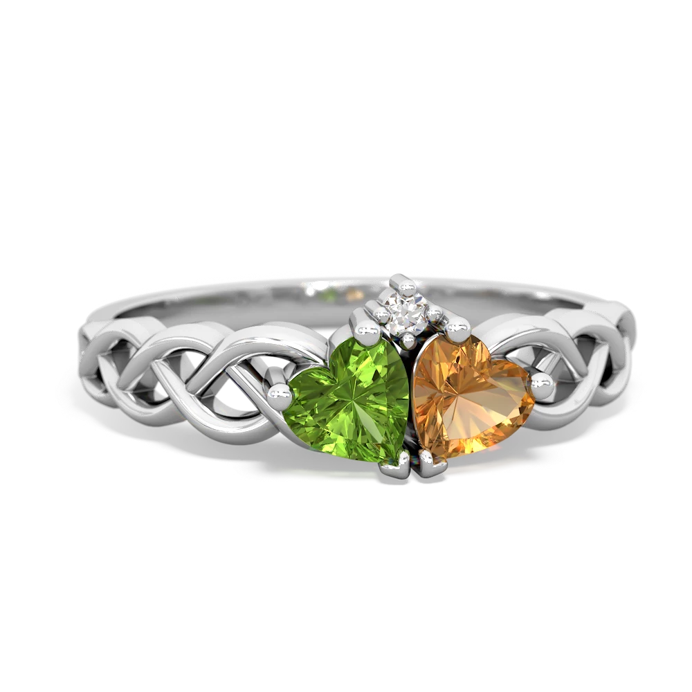 Peridot Heart To Heart Braid 14K White Gold ring R5870