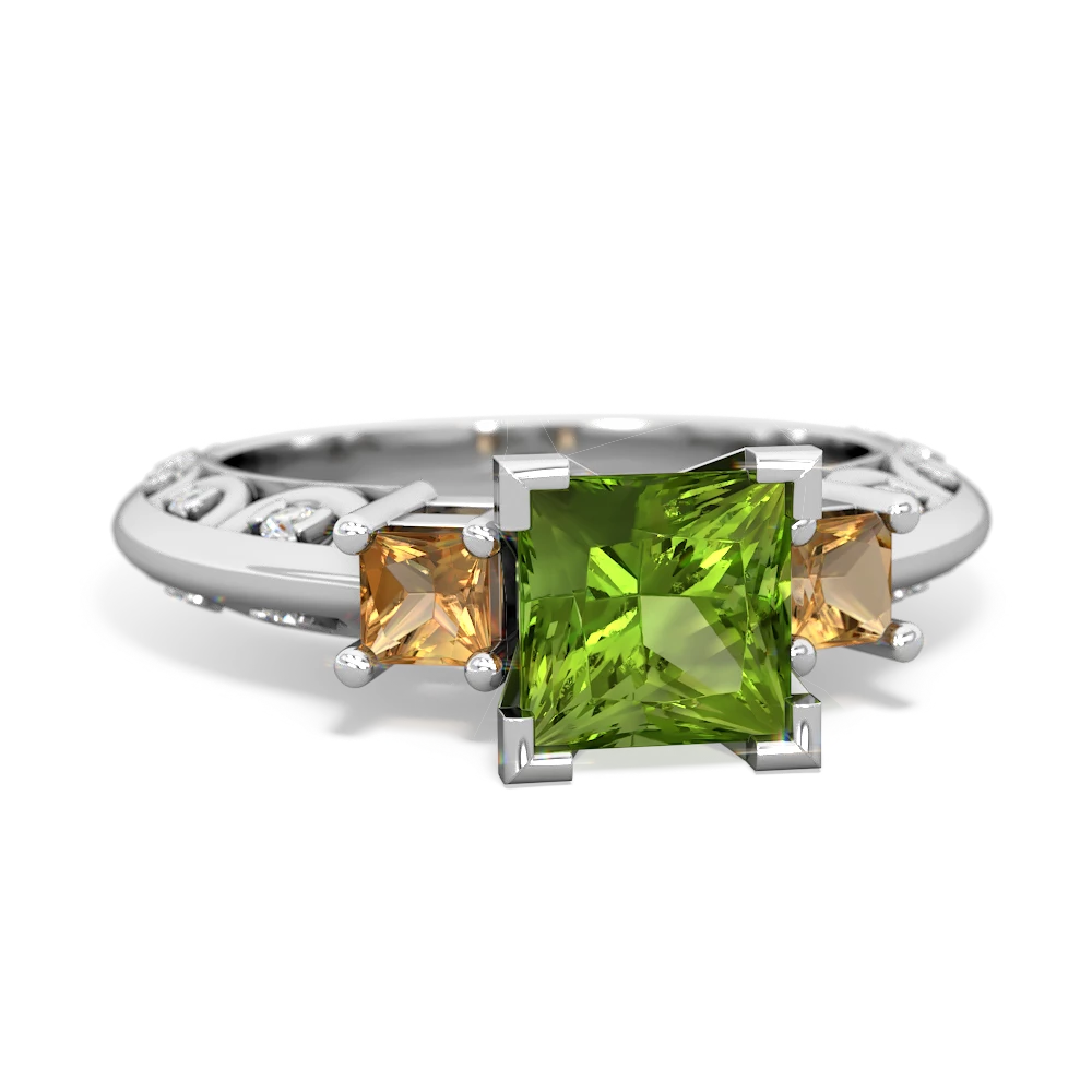 Peridot Eternal Embrace Engagement 14K White Gold ring C2001