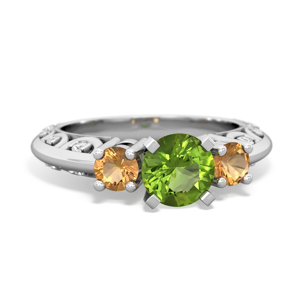 Peridot Art Deco Eternal Embrace Engagement 14K White Gold ring C2003