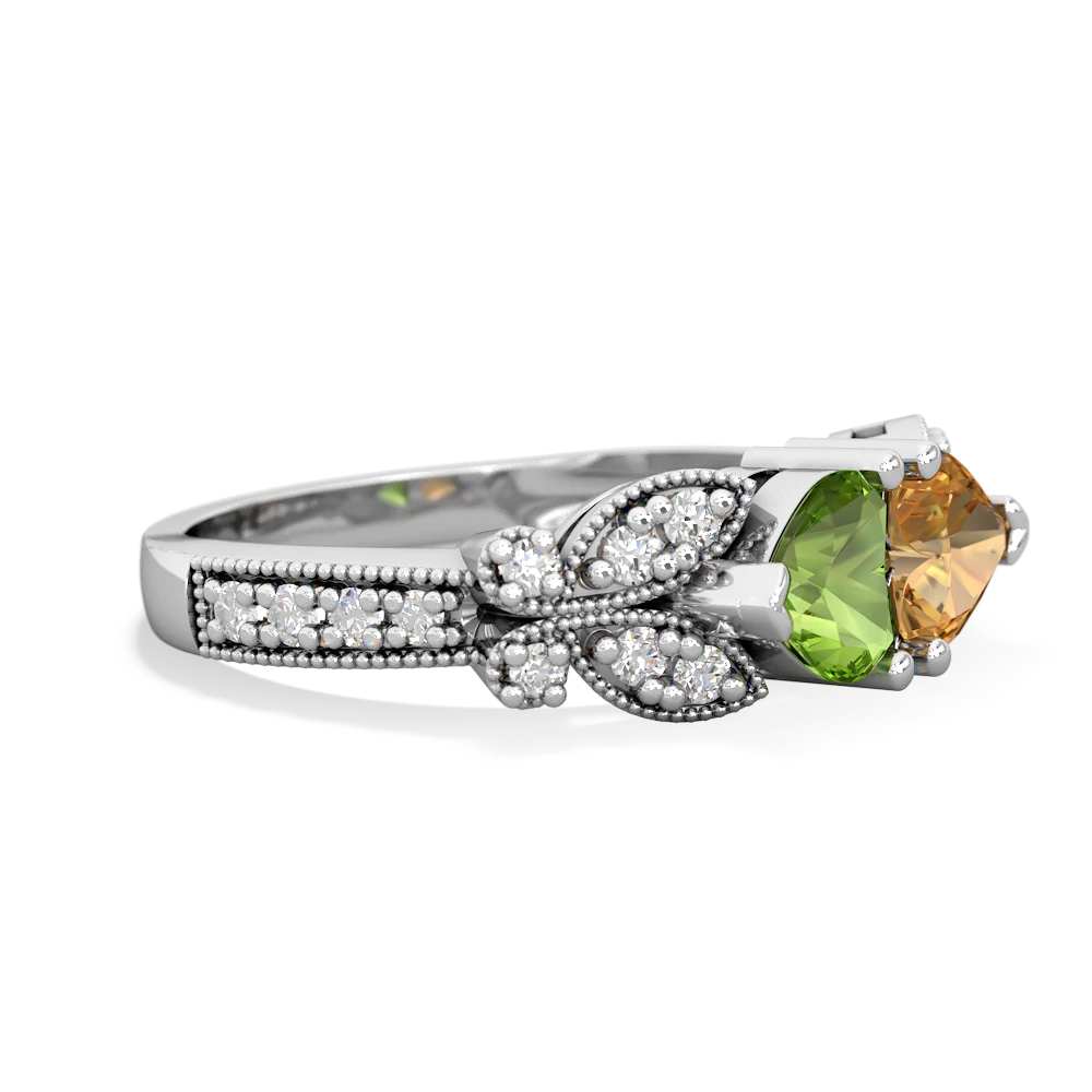 Peridot Diamond Butterflies 14K White Gold ring R5601