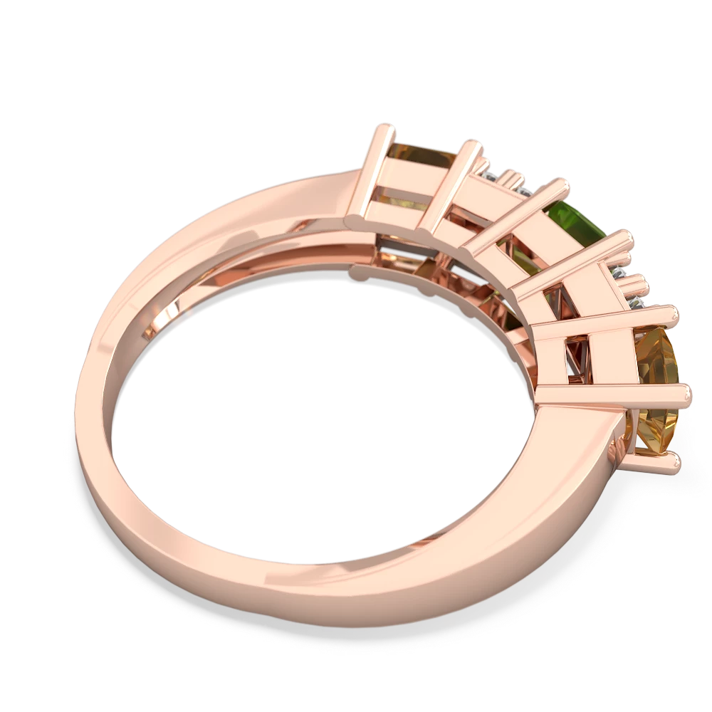 Peridot Three Stone Diamond Cluster 14K Rose Gold ring R2592