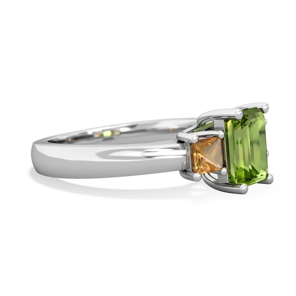 Peridot Three Stone Emerald-Cut Trellis 14K White Gold ring R4021