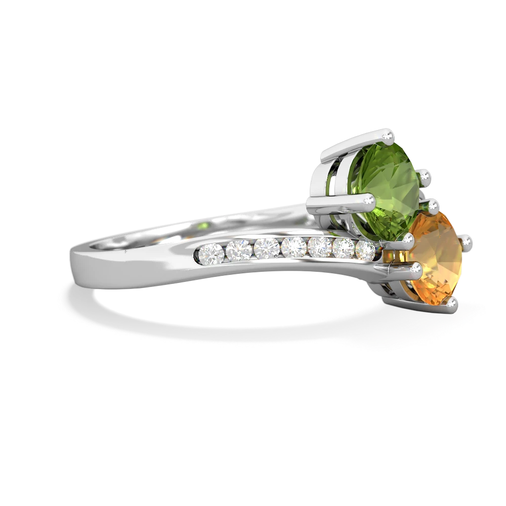 Peridot Channel Set Two Stone 14K White Gold ring R5303