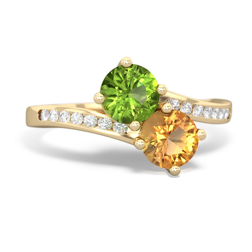 Peridot Channel Set Two Stone 14K Yellow Gold ring R5303