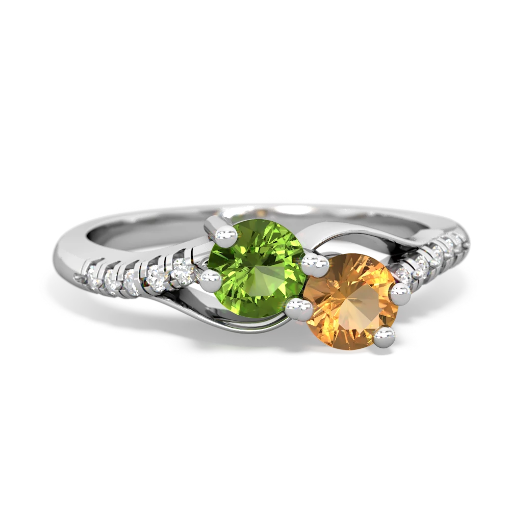 Peridot Infinity Pave Two Stone 14K White Gold ring R5285