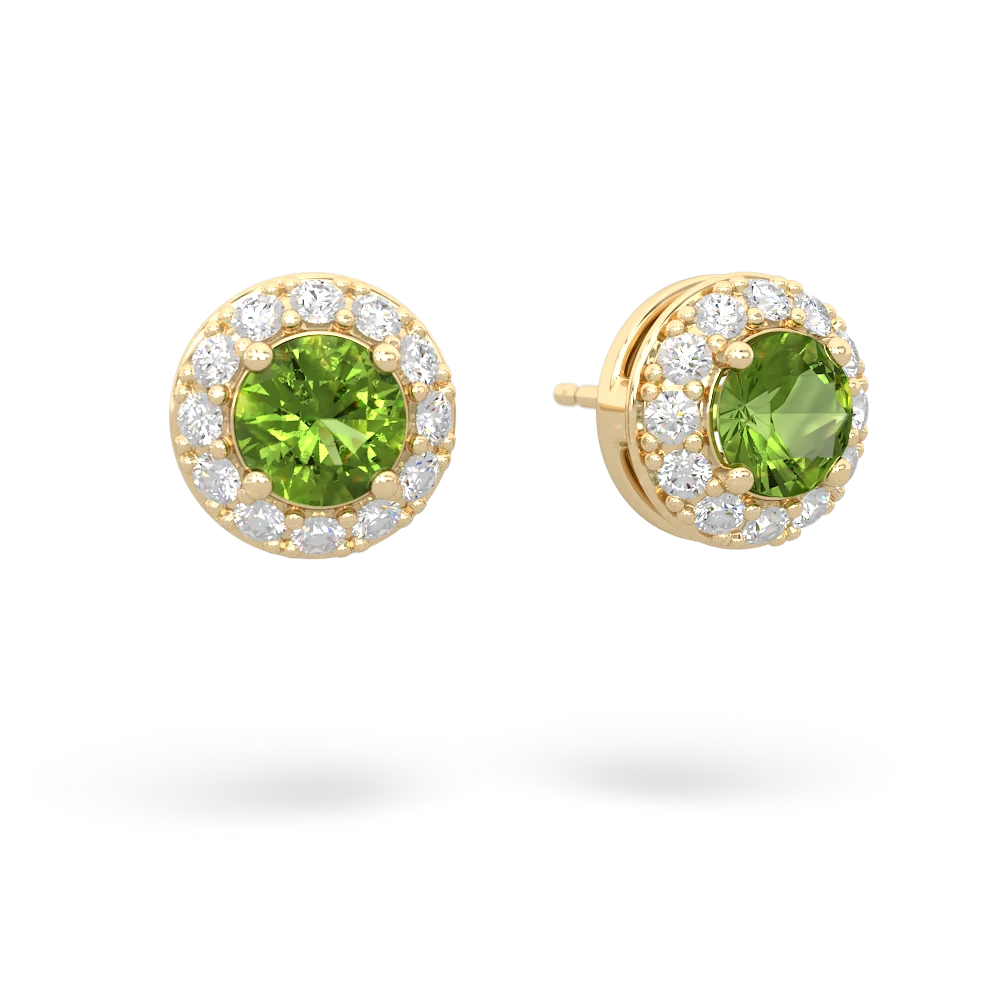 Peridot Diamond Halo 14K Yellow Gold earrings E5370