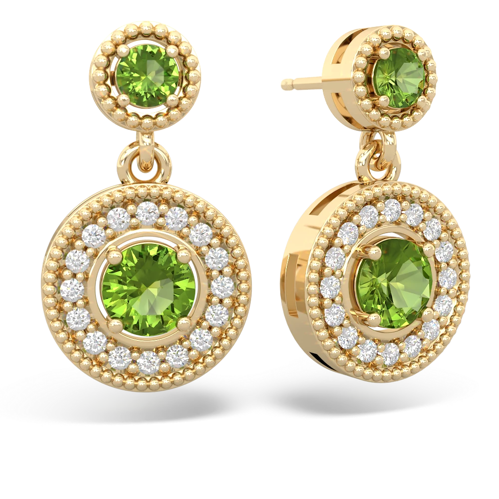 Peridot Halo Dangle 14K Yellow Gold earrings E5319