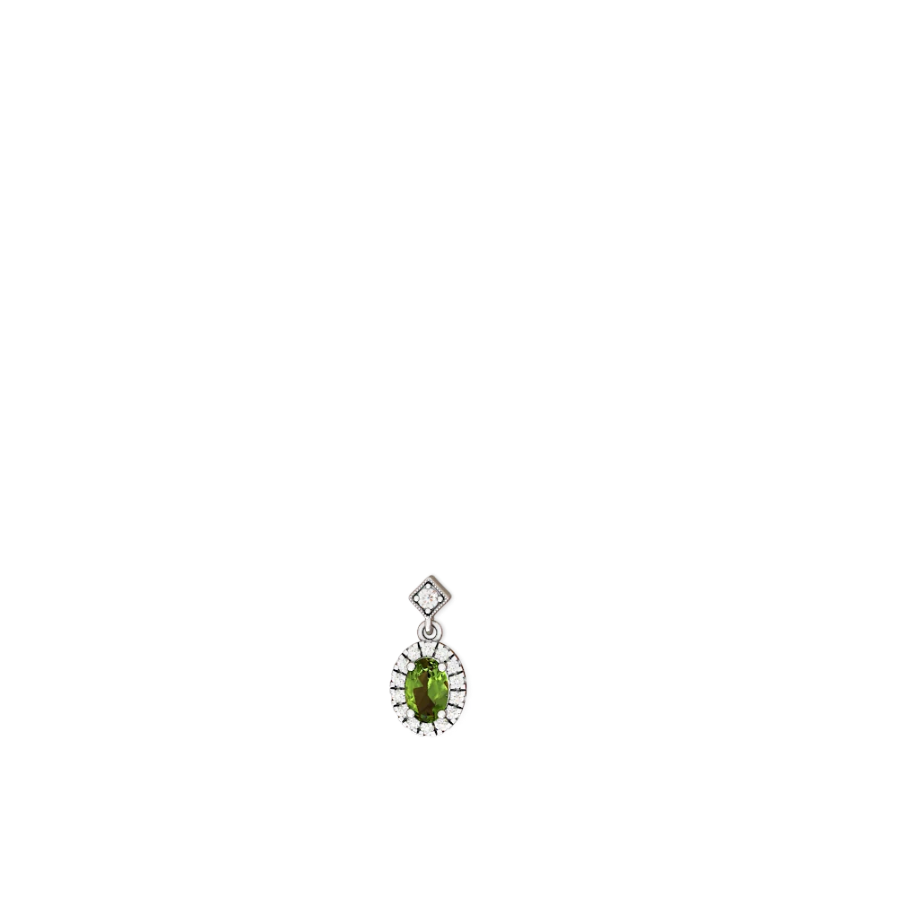 Peridot Antique-Style Halo 14K White Gold earrings E5720