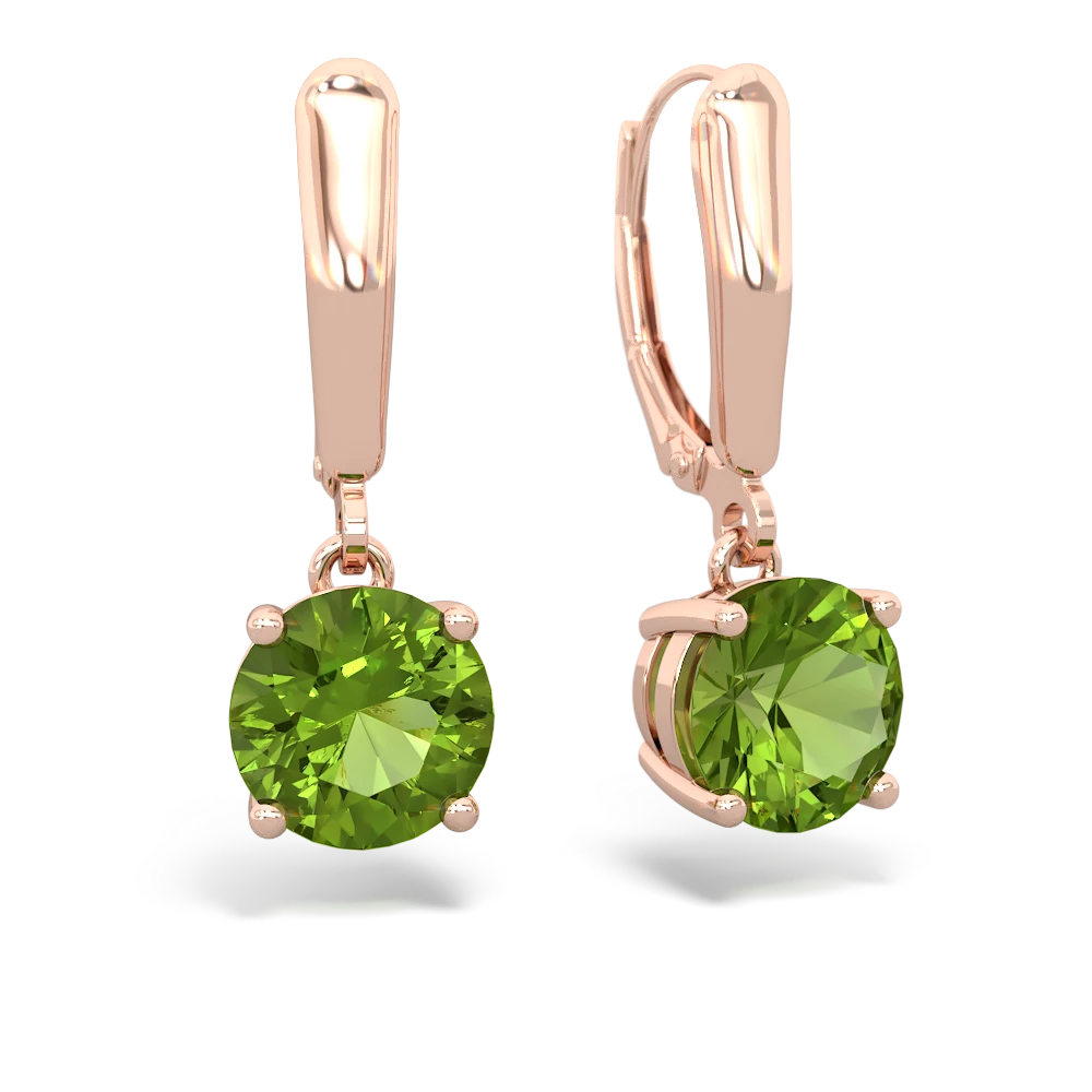 Peridot 8Mm Round Lever Back 14K Rose Gold earrings E2788