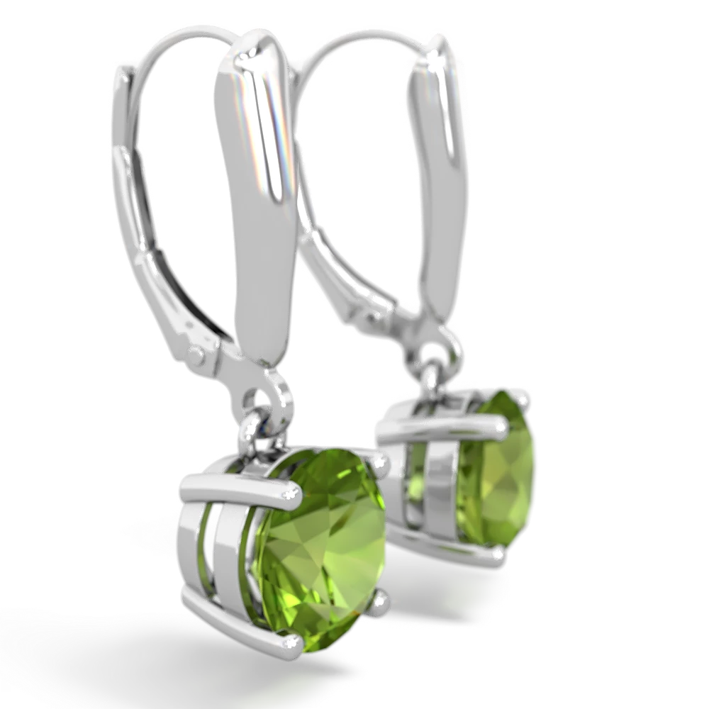 Peridot 8Mm  Round Lever Back 14K White Gold earrings E2788