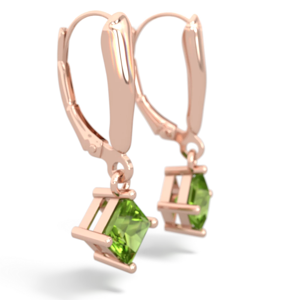 Peridot 6Mm Princess Lever Back 14K Rose Gold earrings E2789