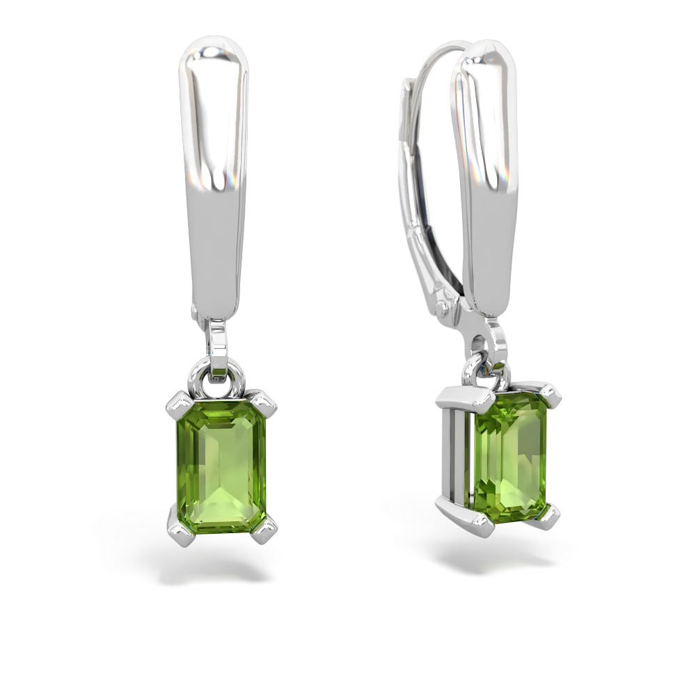 Peridot 6X4mm Emerald-Cut Lever Back 14K White Gold earrings E2855