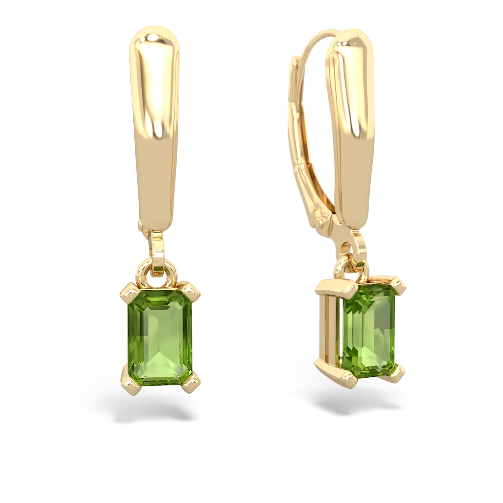 Peridot 6X4mm Emerald-Cut Lever Back 14K Yellow Gold earrings E2855