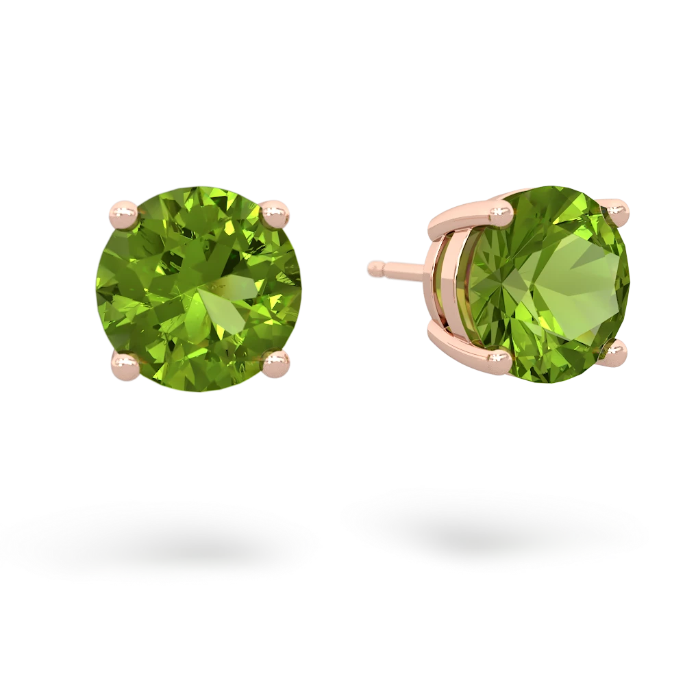 Peridot 8Mm Round Stud 14K Rose Gold earrings E1788