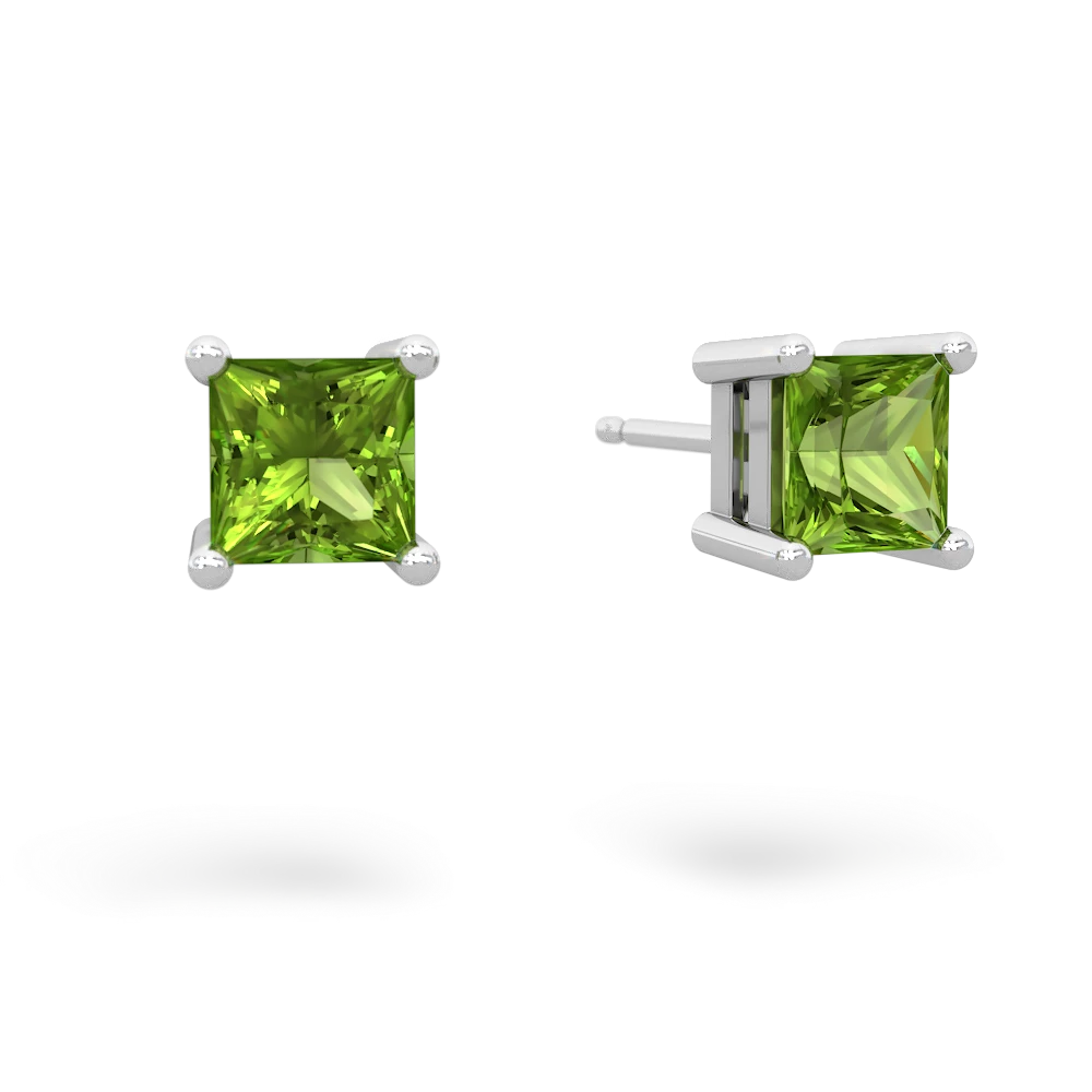 Peridot 5Mm Princess Cut Stud 14K White Gold earrings E1789