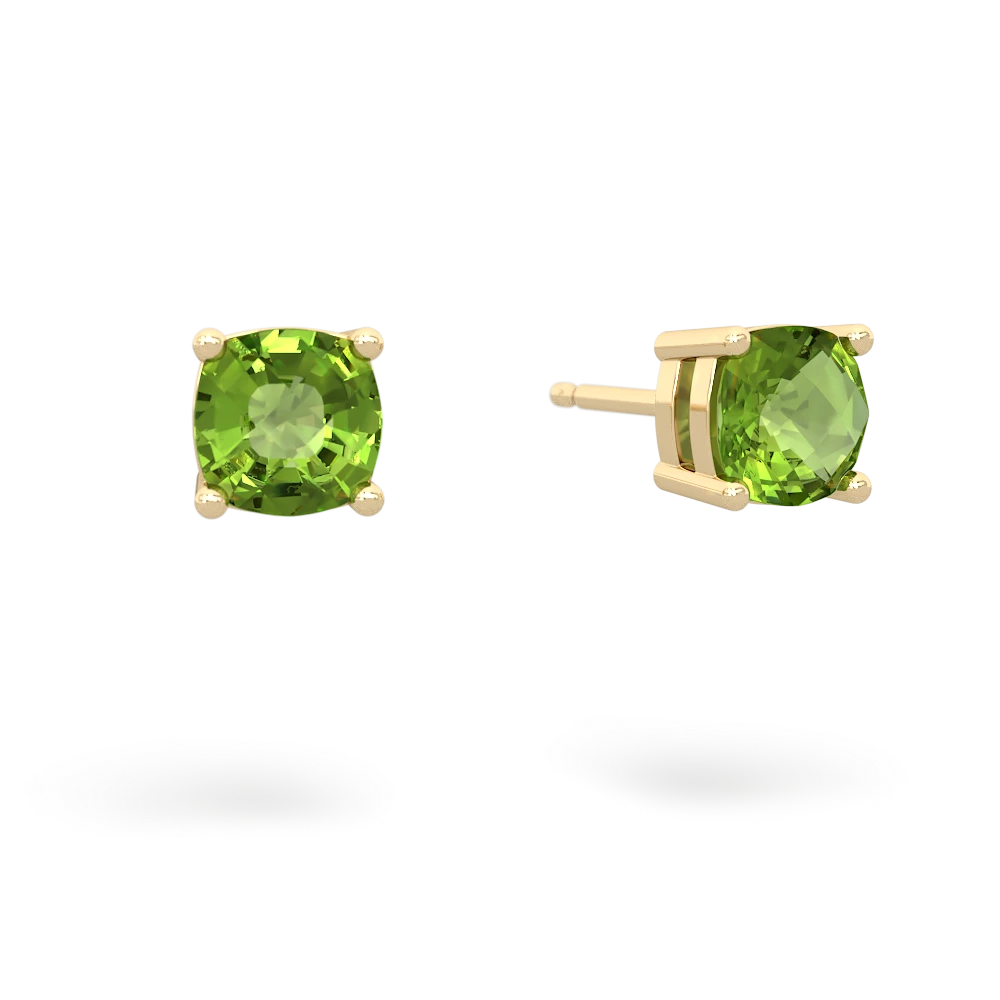 Peridot 5Mm Checkerboard Cushion Stud 14K Yellow Gold earrings E1795