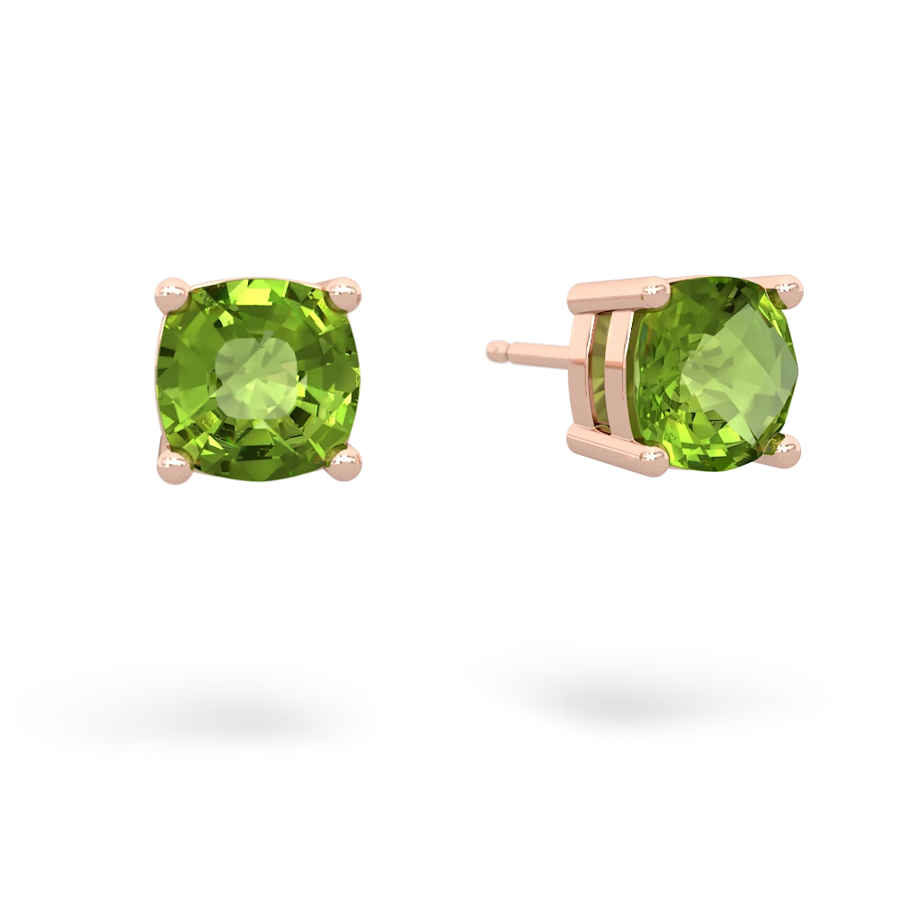 Peridot 6Mm Checkerboard Cushion Stud 14K Rose Gold earrings E1796