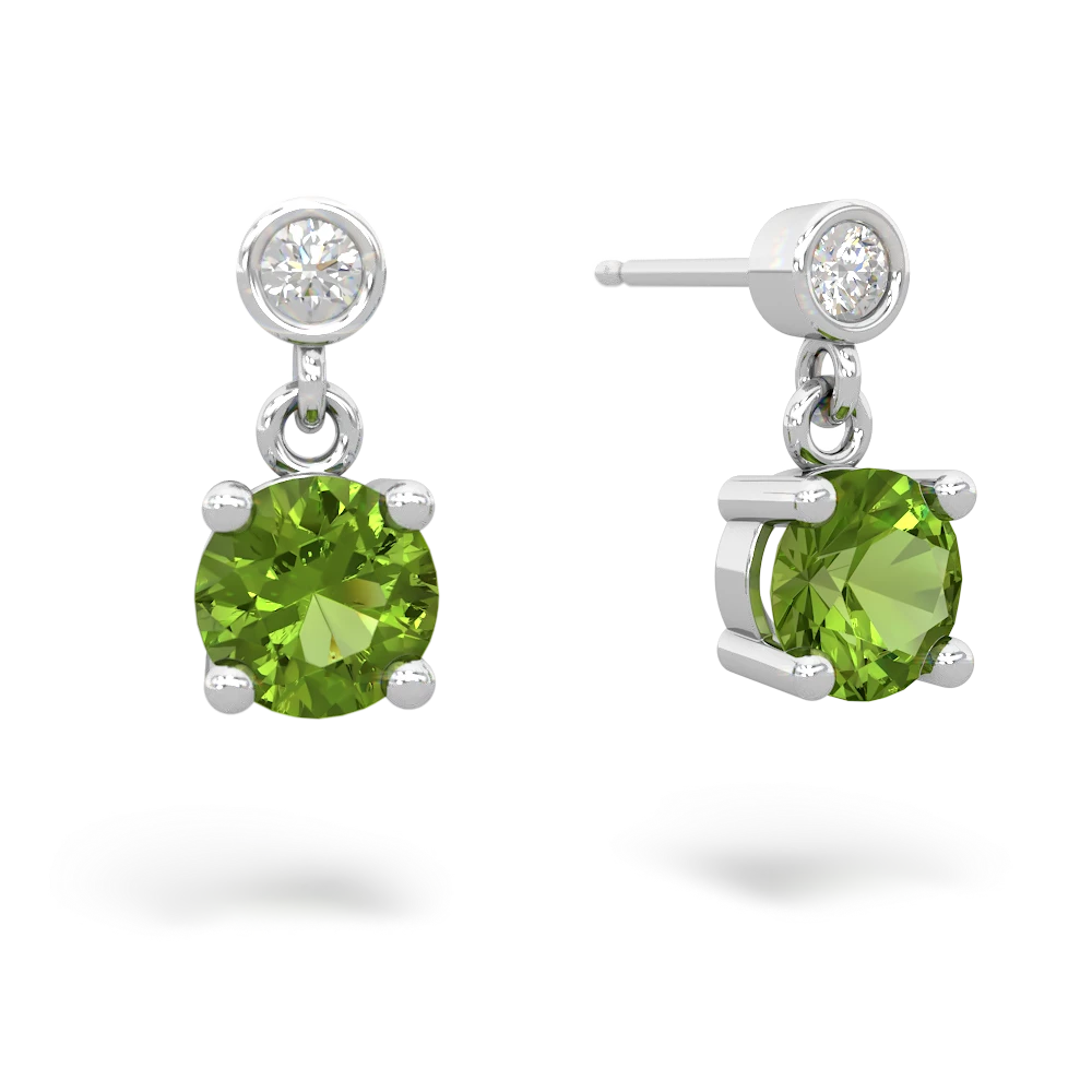 Peridot Diamond Drop 6Mm Round 14K White Gold earrings E1986