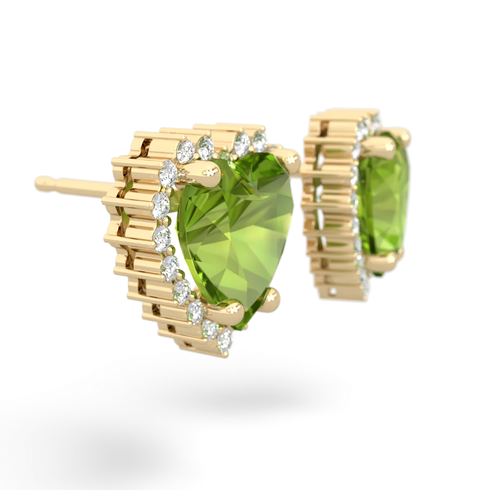 Peridot Sparkling Halo Heart 14K Yellow Gold earrings E0391