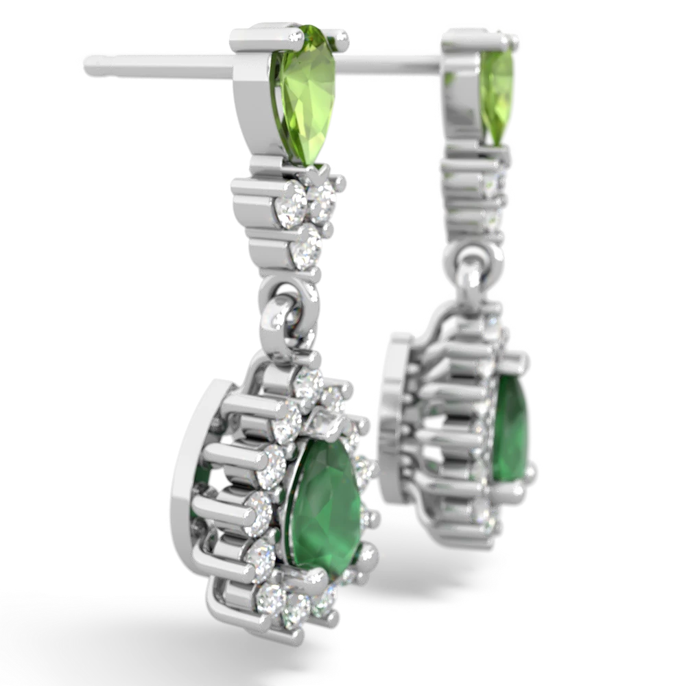 Peridot Halo Pear Dangle 14K White Gold earrings E1882