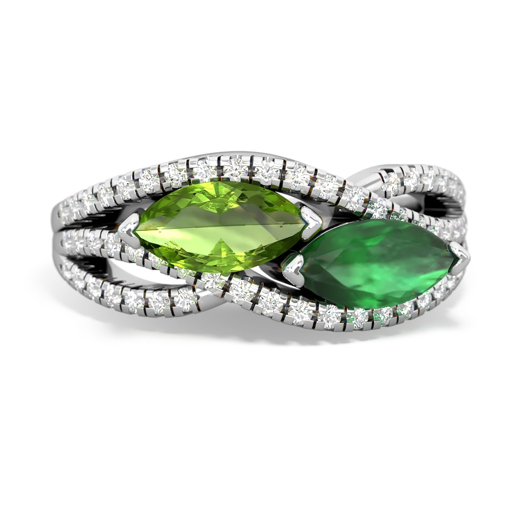 Peridot Diamond Rivers 14K White Gold ring R3070