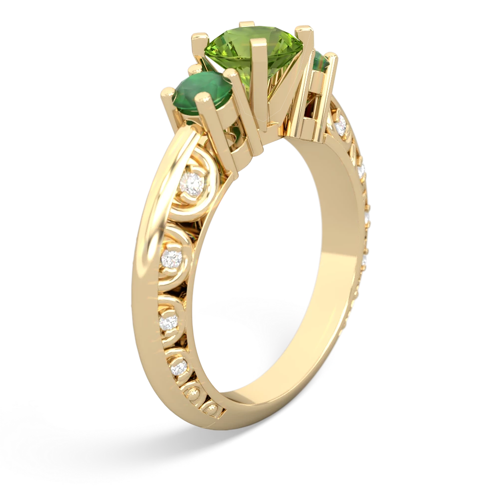 Peridot Art Deco Eternal Embrace Engagement 14K Yellow Gold ring C2003