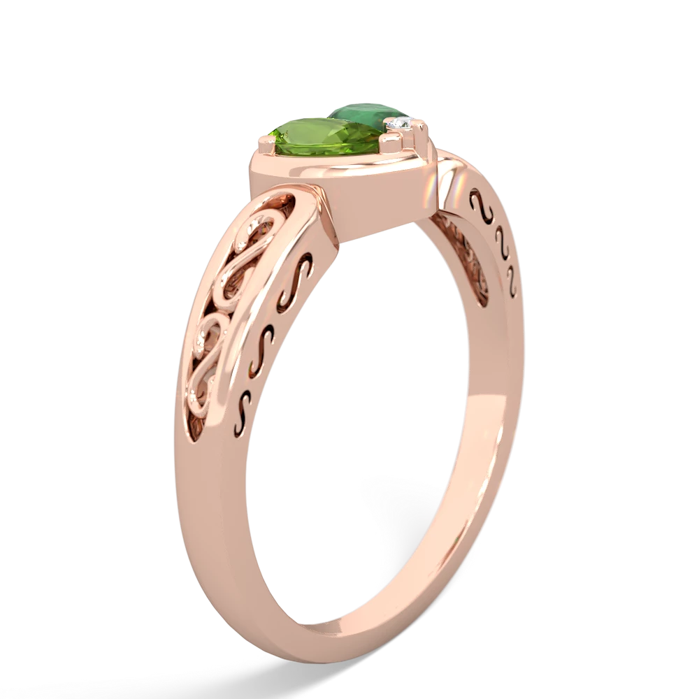 Peridot Filligree 'One Heart' 14K Rose Gold ring R5070