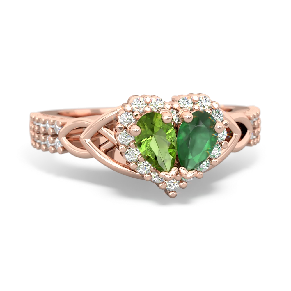 Peridot Celtic Knot Two Hearts As One 14K Rose Gold ring R2644HRT