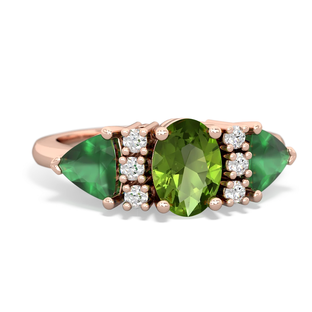 Peridot Antique Style Three Stone 14K Rose Gold ring R2186