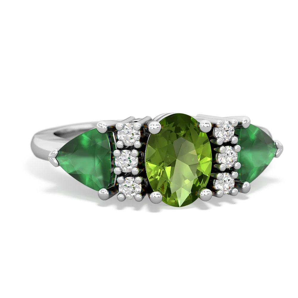 Peridot Antique Style Three Stone 14K White Gold ring R2186