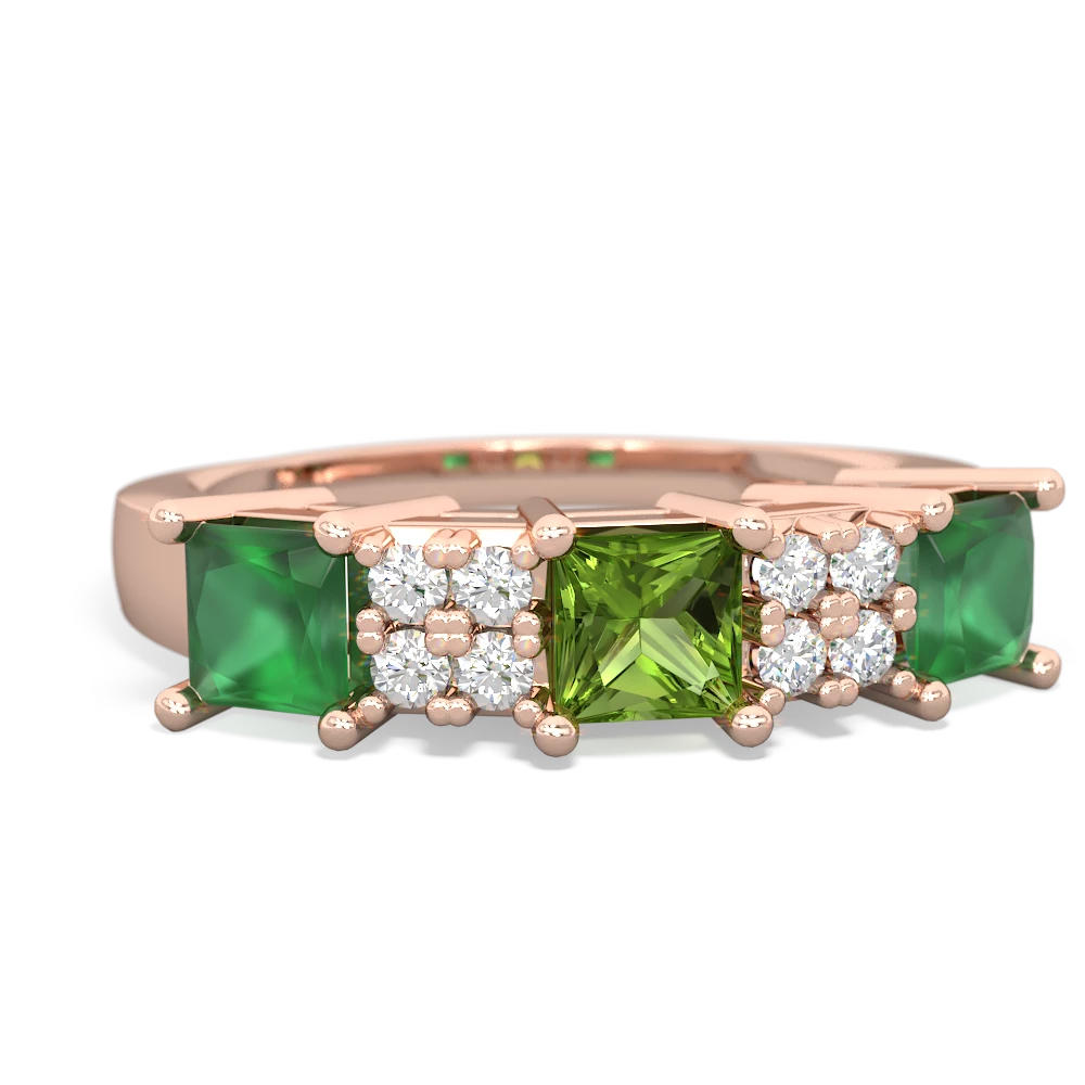 Peridot Three Stone Diamond Cluster 14K Rose Gold ring R2592