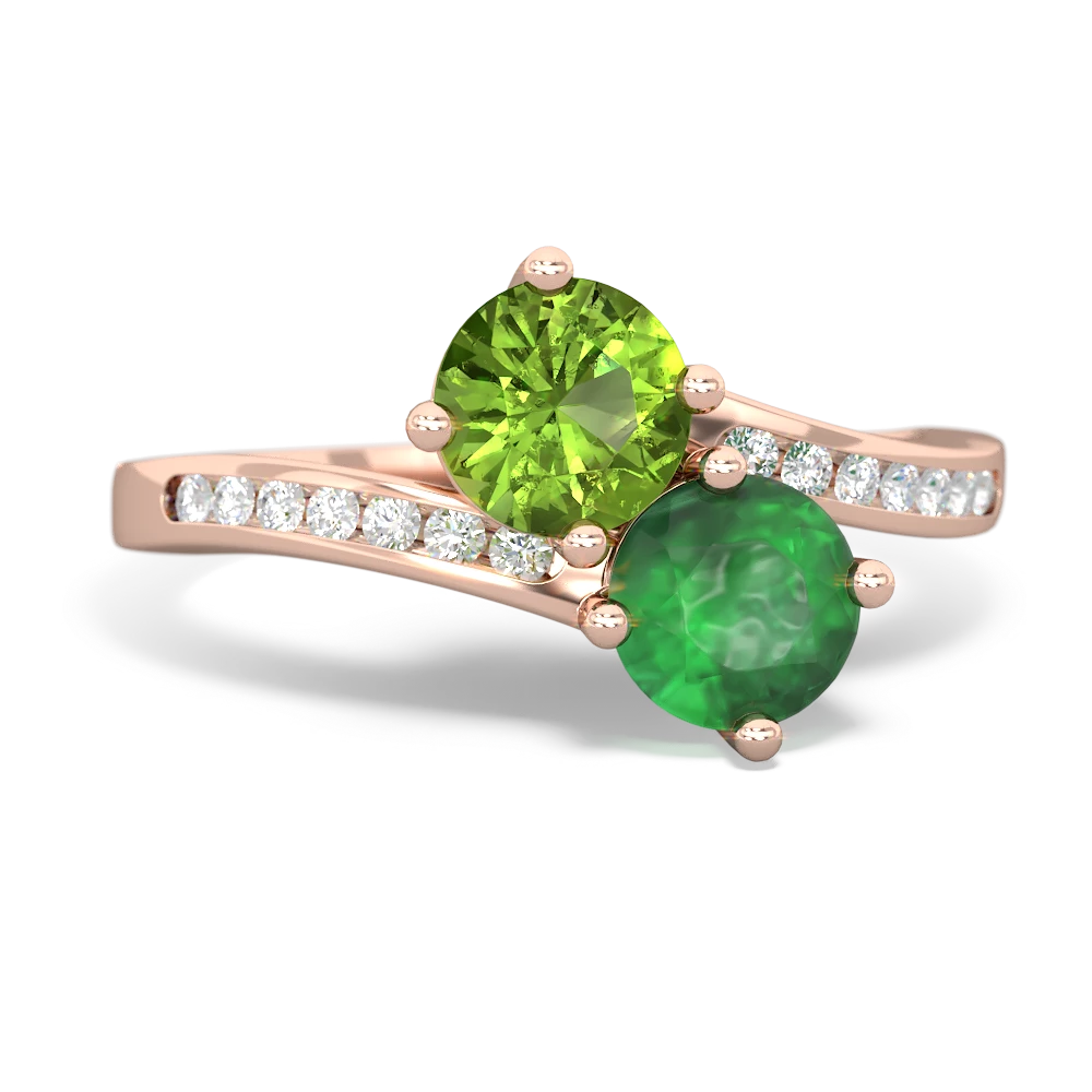 Peridot Channel Set Two Stone 14K Rose Gold ring R5303