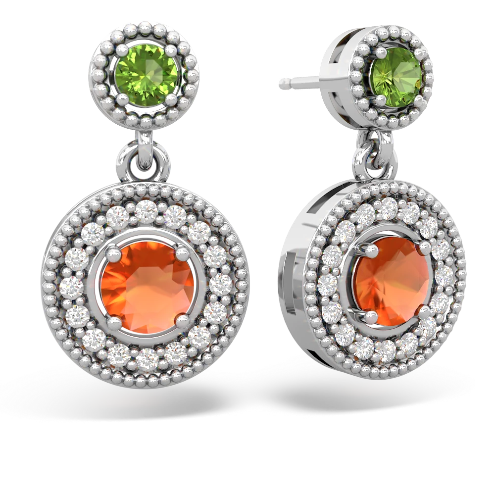 Peridot Halo Dangle 14K White Gold earrings E5319