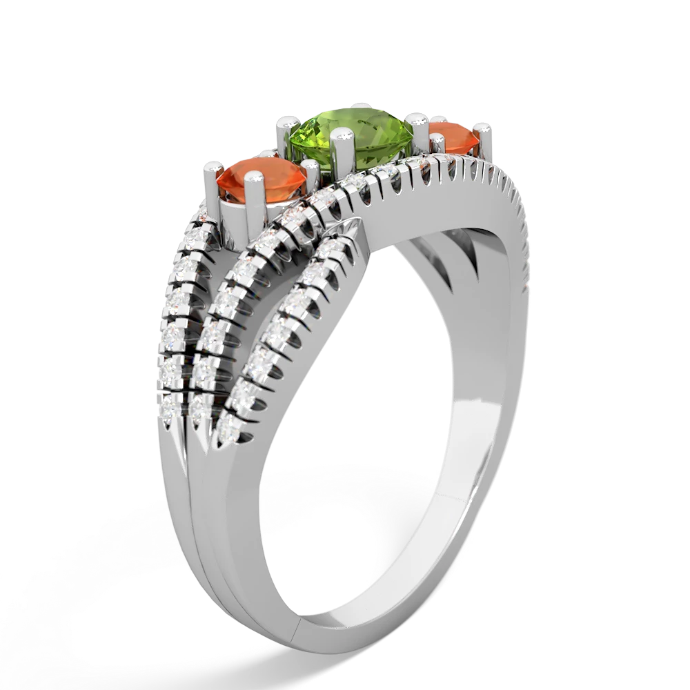 Peridot Three Stone Aurora 14K White Gold ring R3080