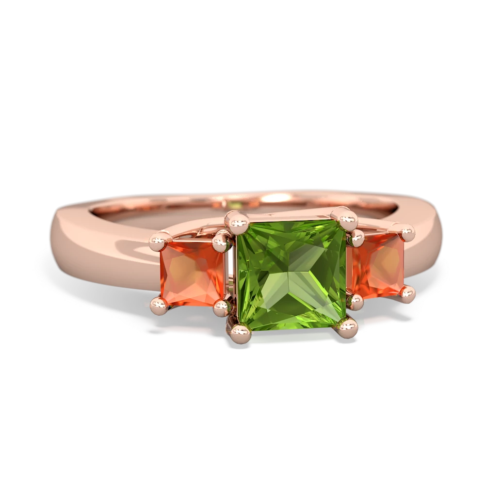 Peridot Three Stone Trellis 14K Rose Gold ring R4015