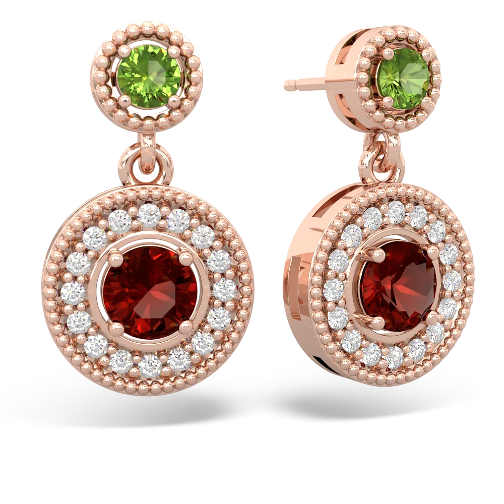 Peridot Garnet Halo Dangle earrings - 14K Rose Gold |JewelsForMe