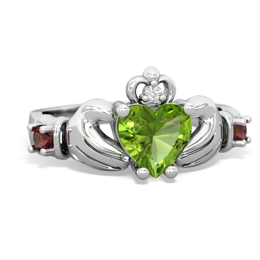 Peridot Claddagh Keepsake 14K White Gold ring R5245