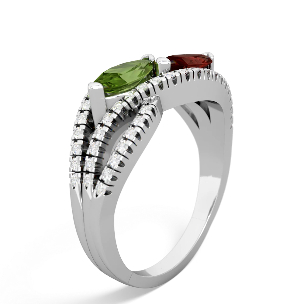 Peridot Diamond Rivers 14K White Gold ring R3070