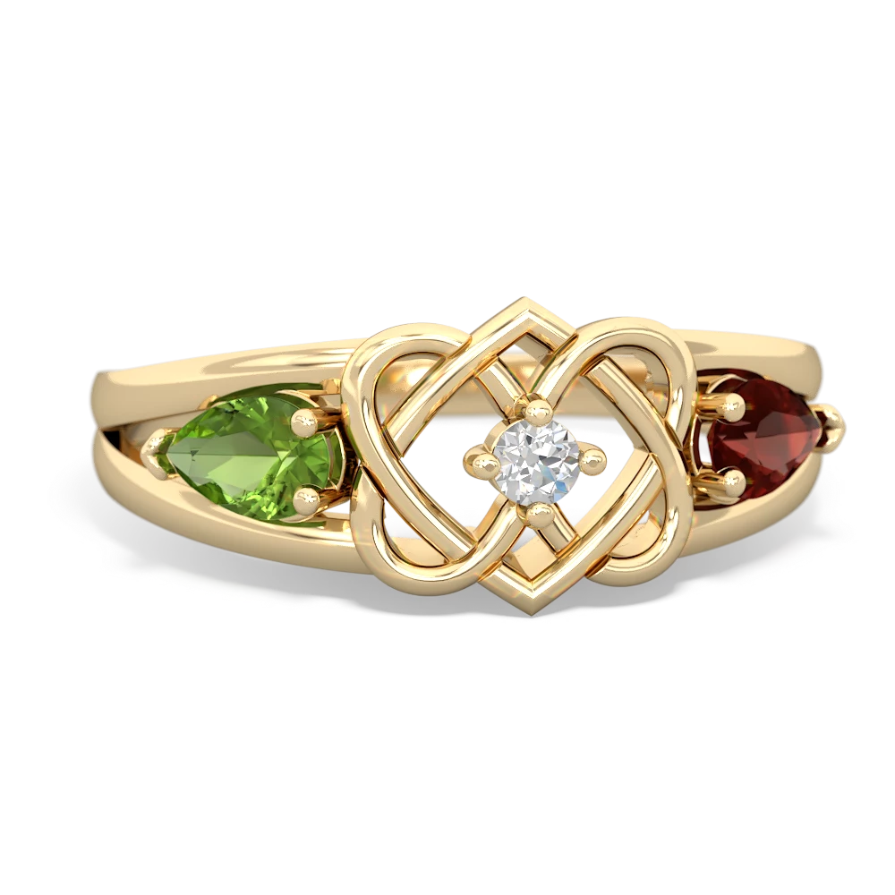 Peridot Hearts Intertwined 14K Yellow Gold ring R5880