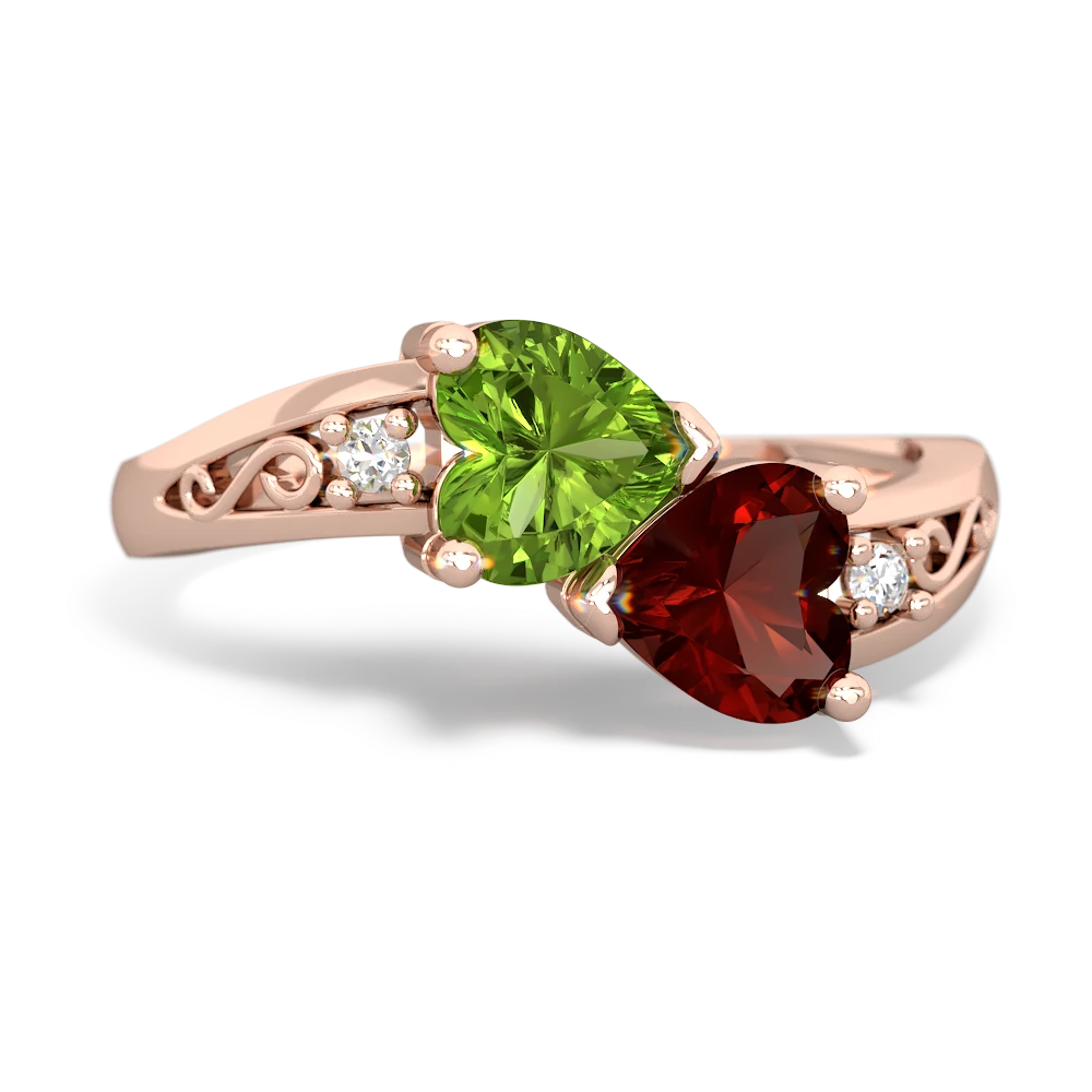 Peridot Snuggling Hearts 14K Rose Gold ring R2178