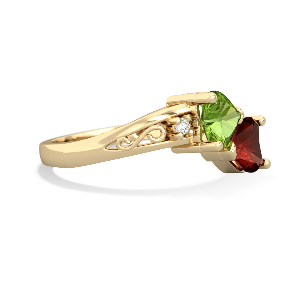 Peridot Snuggling Hearts 14K Yellow Gold ring R2178