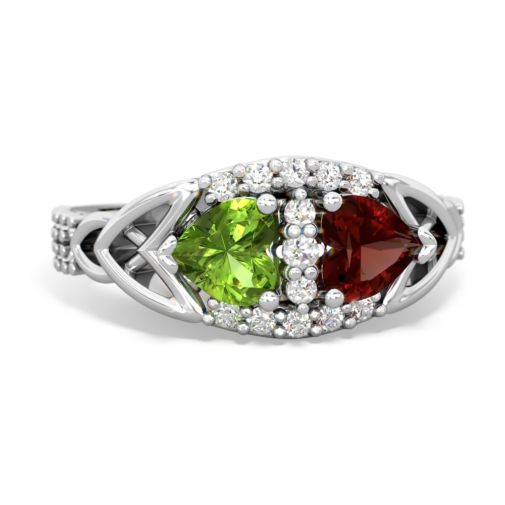 Peridot Sparkling Celtic Knot 14K White Gold ring R2645